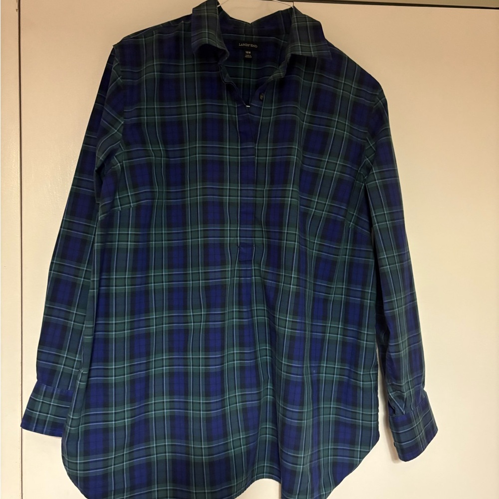 Lands' End Blue and Green Checkered Shirt